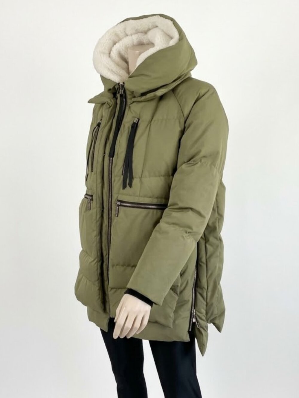 Orolay Thickened Down Jacket Olive Green Puffer Coat Sherpa Hood SZ S ECU